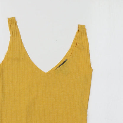 Primark Womens Yellow  Polyester Basic Polo Size 6 V-Neck