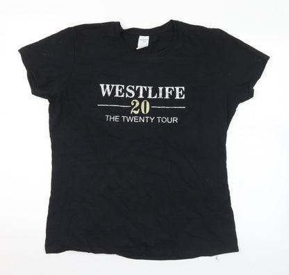 Gildan Womens Black  Cotton Basic T-Shirt Size L Crew Neck - Westlife