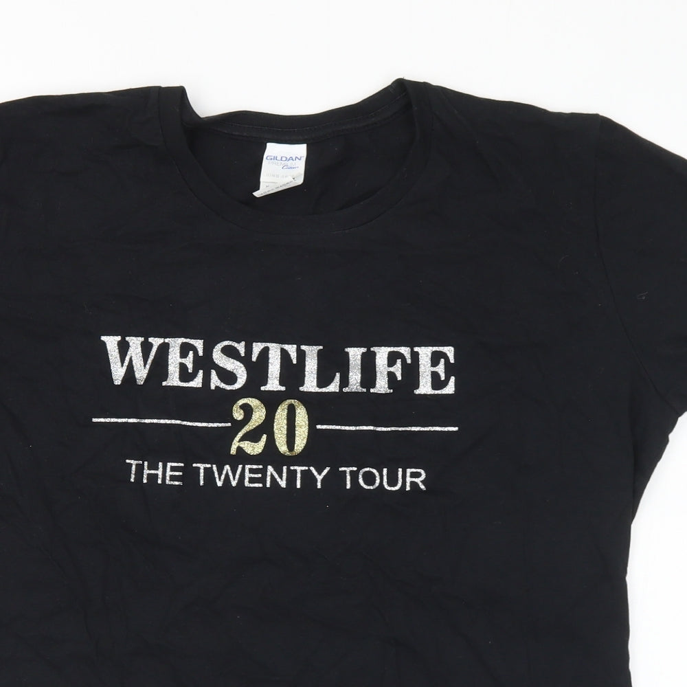 Gildan Womens Black  Cotton Basic T-Shirt Size L Crew Neck - Westlife