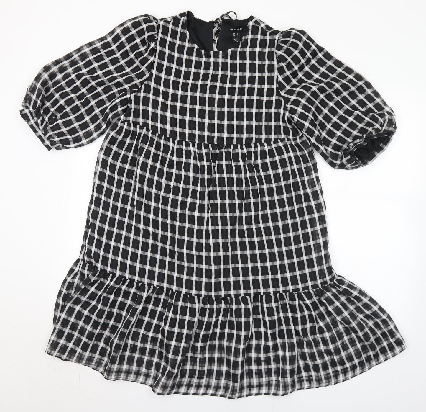 New Look Womens Black Check Polyester A-Line  Size 10  Round Neck