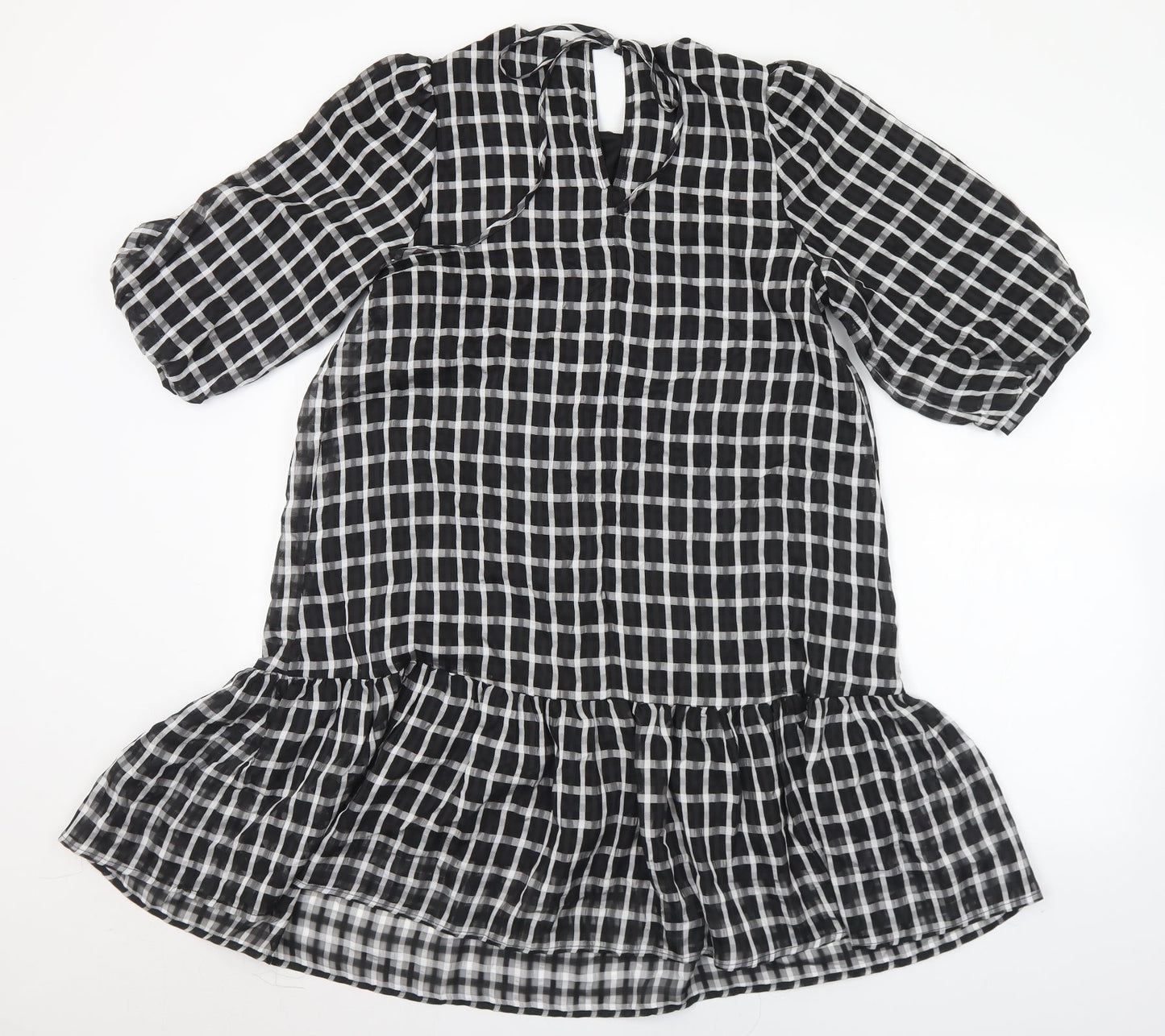 New Look Womens Black Check Polyester A-Line  Size 10  Round Neck
