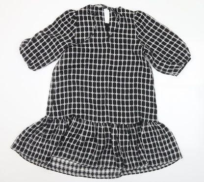 New Look Womens Black Check Polyester A-Line  Size 10  Round Neck