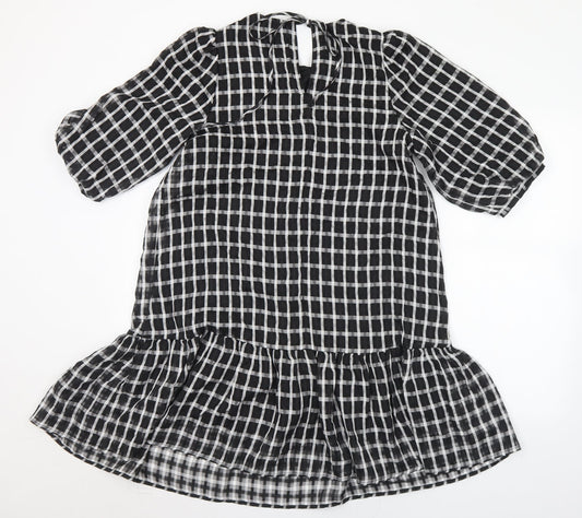 New Look Womens Black Check Polyester A-Line  Size 10  Round Neck