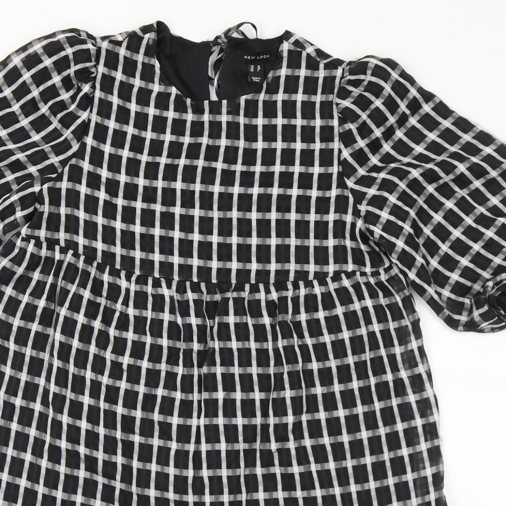 New Look Womens Black Check Polyester A-Line  Size 10  Round Neck