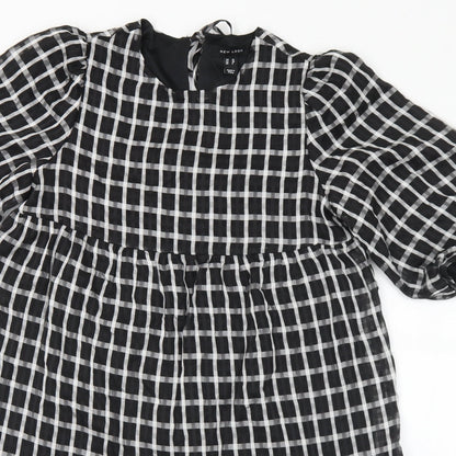 New Look Womens Black Check Polyester A-Line  Size 10  Round Neck