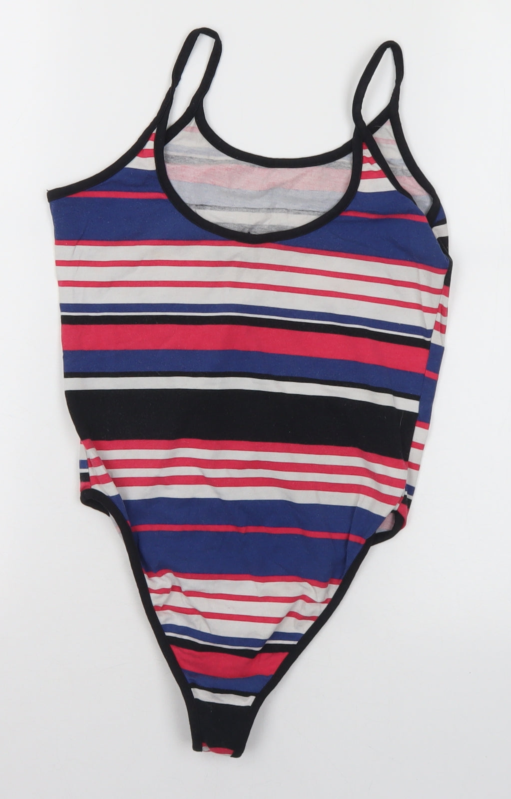 New Look Womens Multicoloured Striped Cotton Bodysuit One-Piece Size 10  Snap