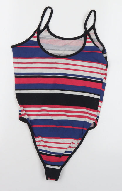 New Look Womens Multicoloured Striped Cotton Bodysuit One-Piece Size 10  Snap