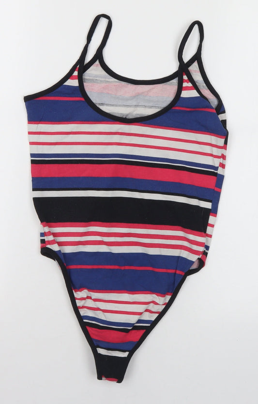 New Look Womens Multicoloured Striped Cotton Bodysuit One-Piece Size 10  Snap