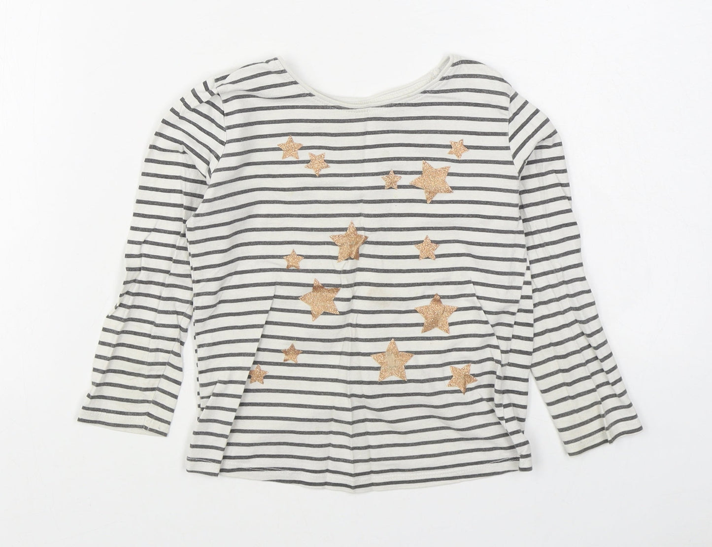 Primark Girls White Striped 100% Cotton Basic T-Shirt Size 4-5 Years Boat Neck Pullover