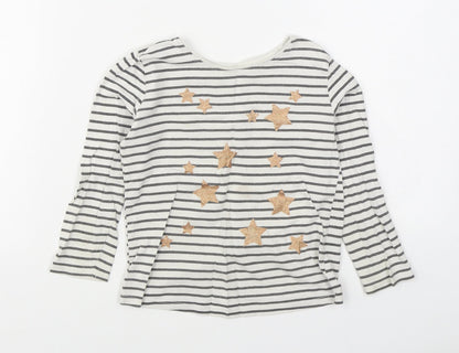 Primark Girls White Striped 100% Cotton Basic T-Shirt Size 4-5 Years Boat Neck Pullover