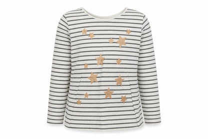 Primark Girls White Striped 100% Cotton Basic T-Shirt Size 4-5 Years Boat Neck Pullover
