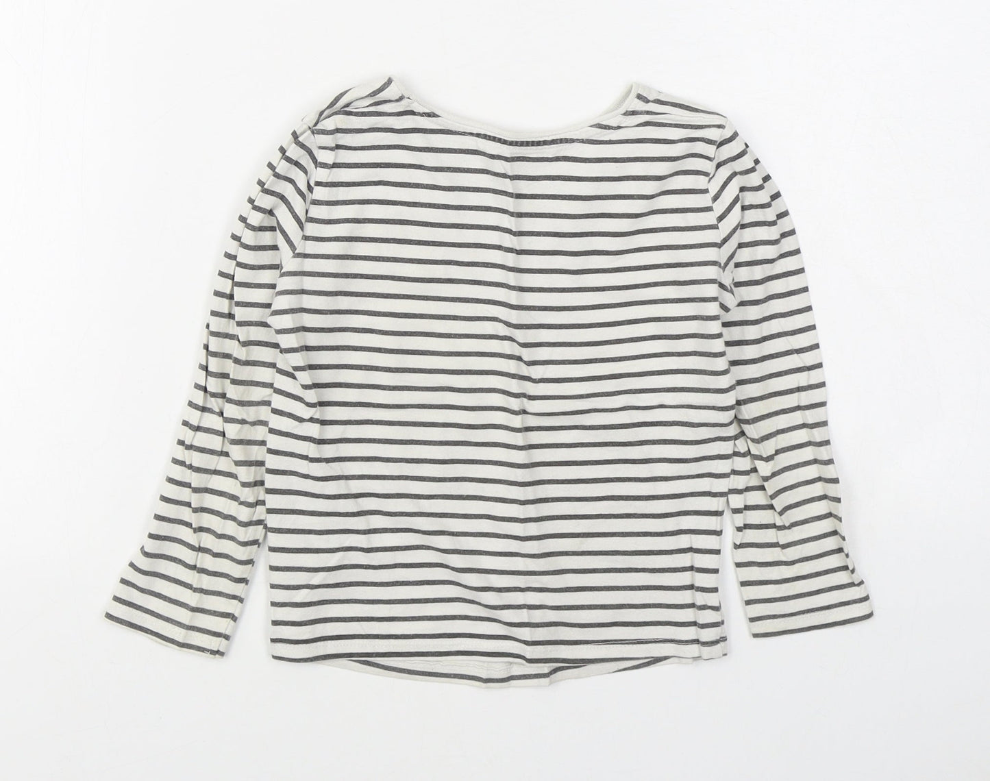 Primark Girls White Striped 100% Cotton Basic T-Shirt Size 4-5 Years Boat Neck Pullover