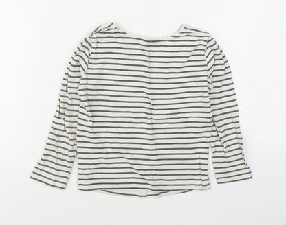 Primark Girls White Striped 100% Cotton Basic T-Shirt Size 4-5 Years Boat Neck Pullover
