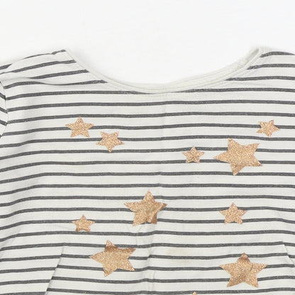 Primark Girls White Striped 100% Cotton Basic T-Shirt Size 4-5 Years Boat Neck Pullover