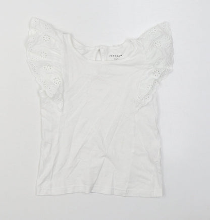 Jeff & Co Girls White  100% Cotton Basic Blouse Size 7-8 Years Boat Neck Button