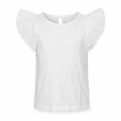 Jeff & Co Girls White  100% Cotton Basic Blouse Size 7-8 Years Boat Neck Button