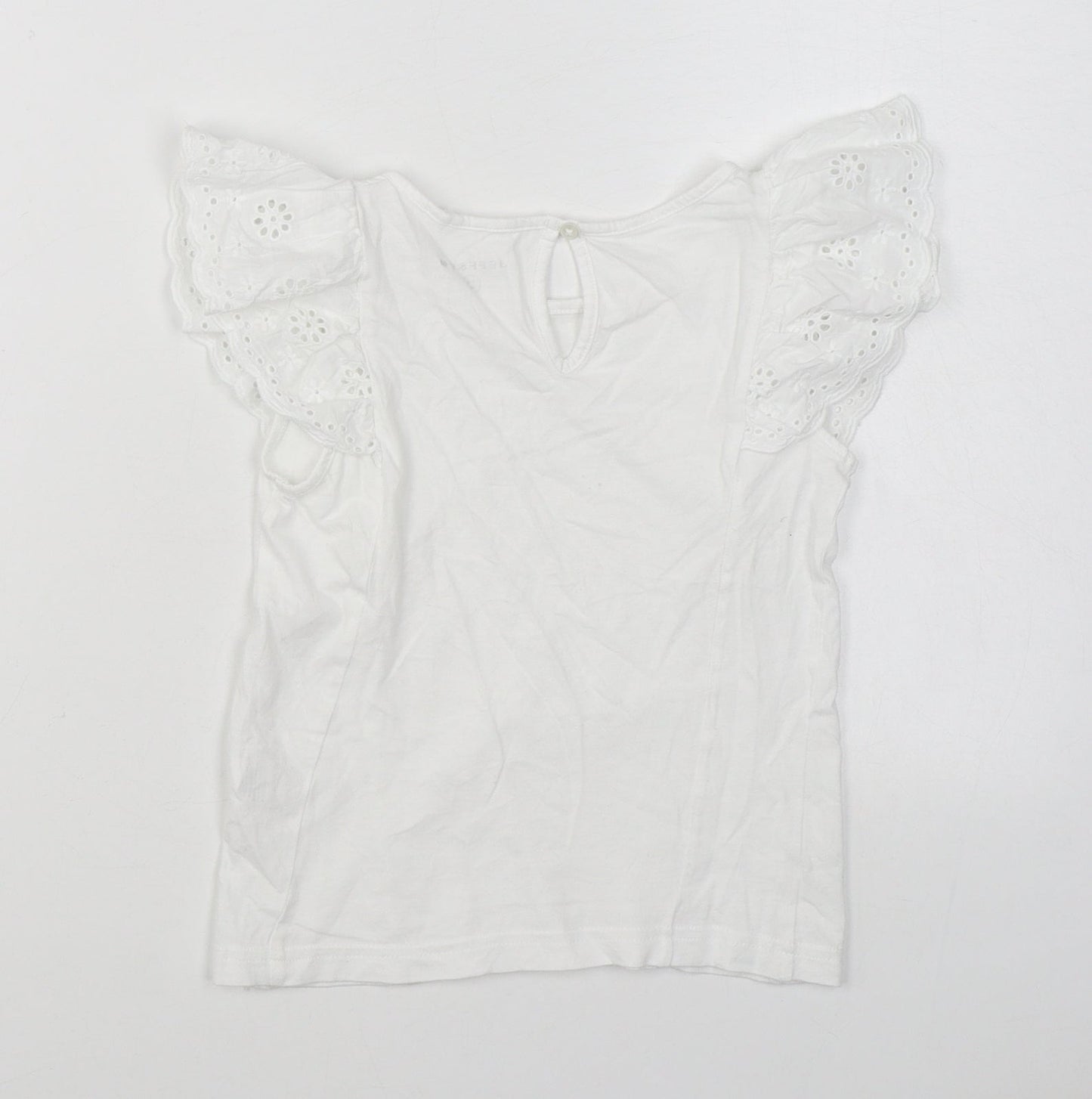 Jeff & Co Girls White  100% Cotton Basic Blouse Size 7-8 Years Boat Neck Button