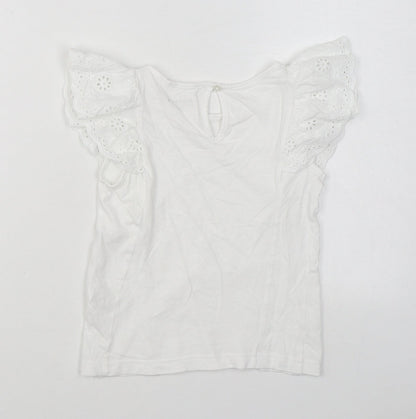 Jeff & Co Girls White  100% Cotton Basic Blouse Size 7-8 Years Boat Neck Button