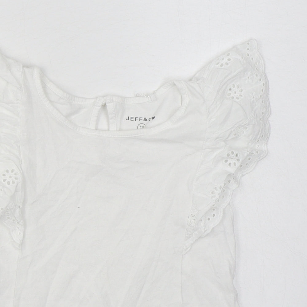 Jeff & Co Girls White  100% Cotton Basic Blouse Size 7-8 Years Boat Neck Button