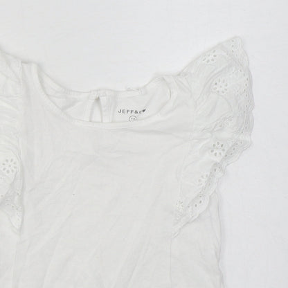 Jeff & Co Girls White  100% Cotton Basic Blouse Size 7-8 Years Boat Neck Button