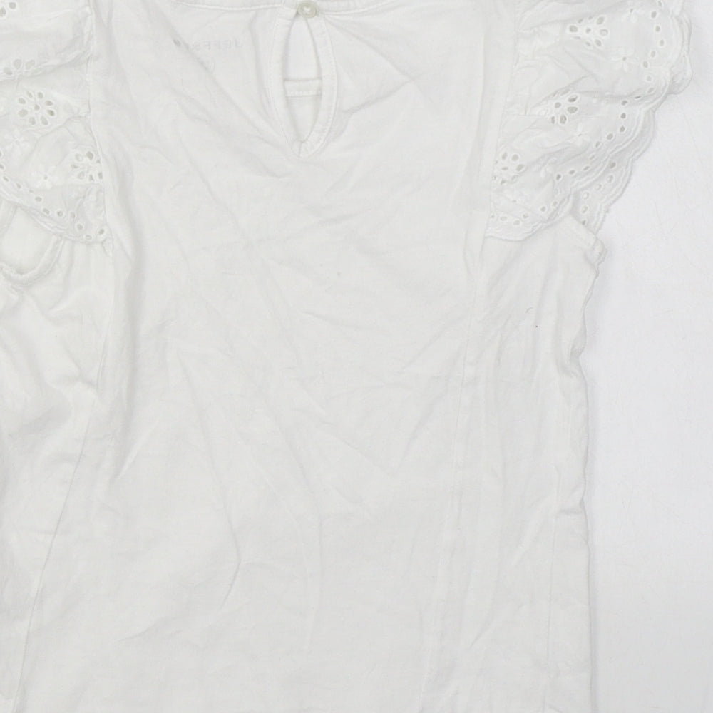 Jeff & Co Girls White  100% Cotton Basic Blouse Size 7-8 Years Boat Neck Button