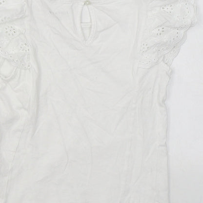 Jeff & Co Girls White  100% Cotton Basic Blouse Size 7-8 Years Boat Neck Button