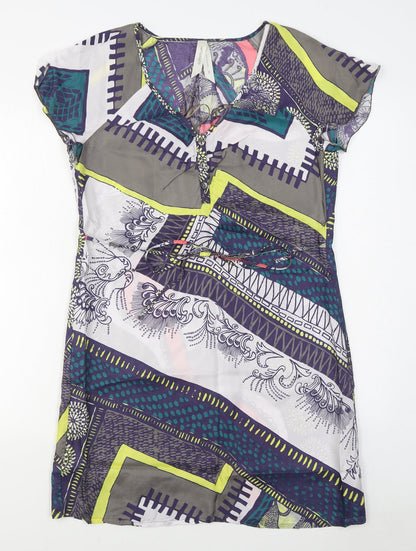 Summum Womens Multicoloured Geometric Polyester Shirt Dress  Size 6  V-Neck Button