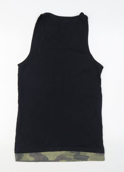 River Island Mens Black  Cotton Basic Tank Size S Scoop Neck Pullover