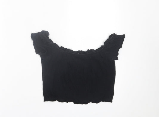 Womens UK Size 8 New Look Black Cropped T-Shirt