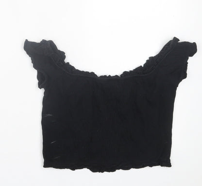 Womens UK Size 8 New Look Black Cropped T-Shirt