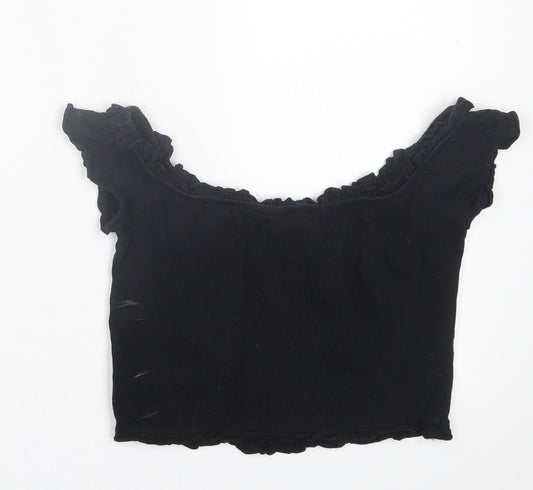 Womens UK Size 8 New Look Black Cropped T-Shirt
