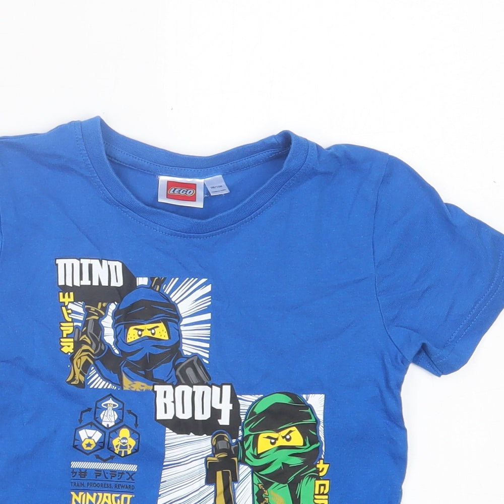 Preworn Boys Blue  Cotton Basic T-Shirt Size 3-4 Years Crew Neck Pullover - Lego