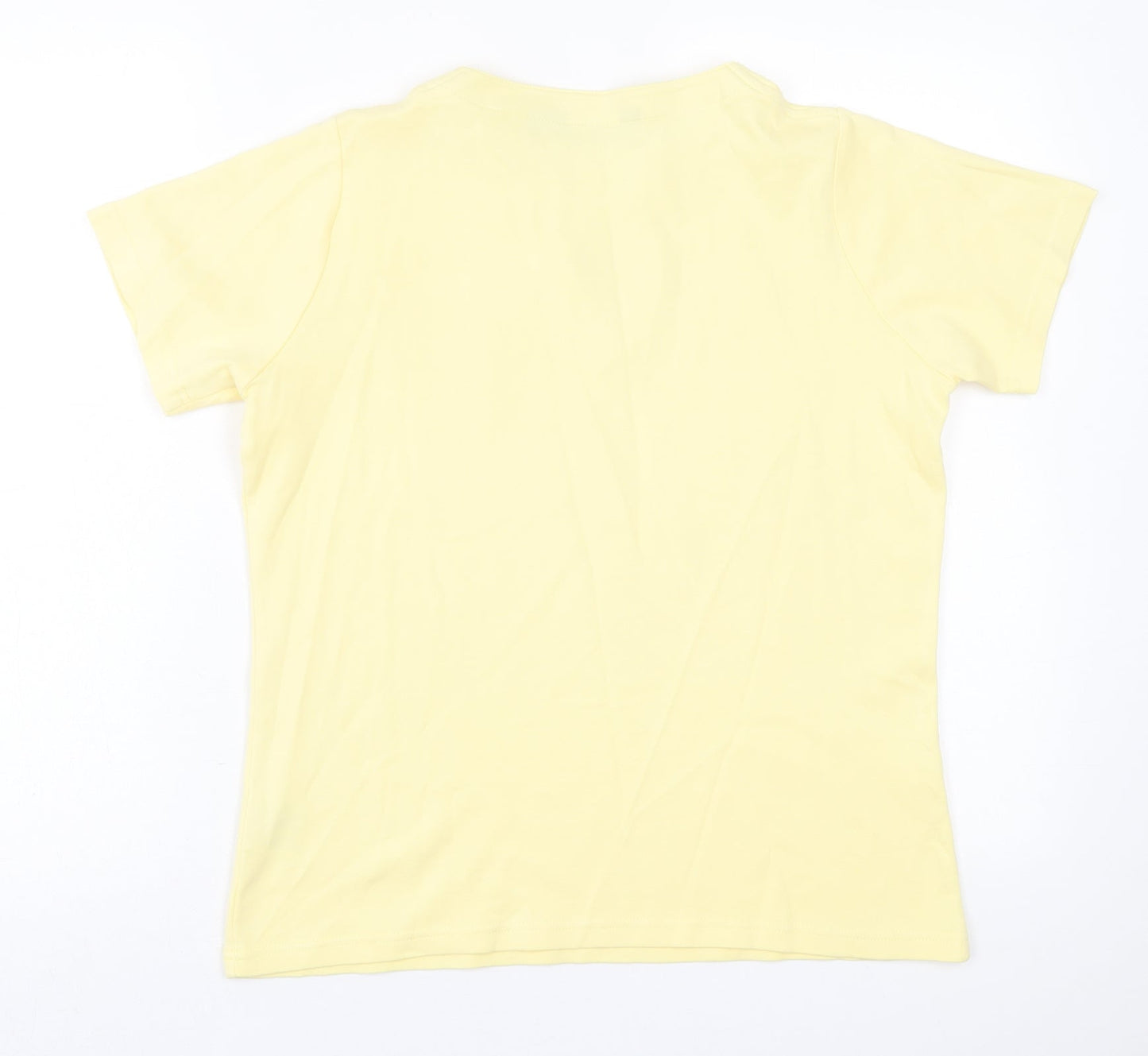 Isle Essentials  Womens Yellow  Cotton Basic T-Shirt Size M V-Neck
