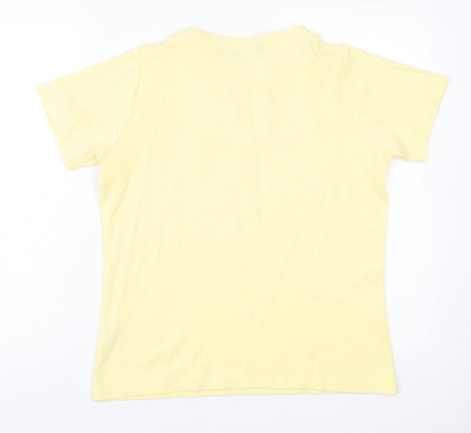 Isle Essentials  Womens Yellow  Cotton Basic T-Shirt Size M V-Neck