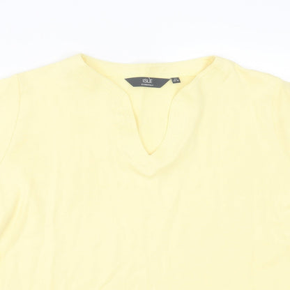 Isle Essentials  Womens Yellow  Cotton Basic T-Shirt Size M V-Neck