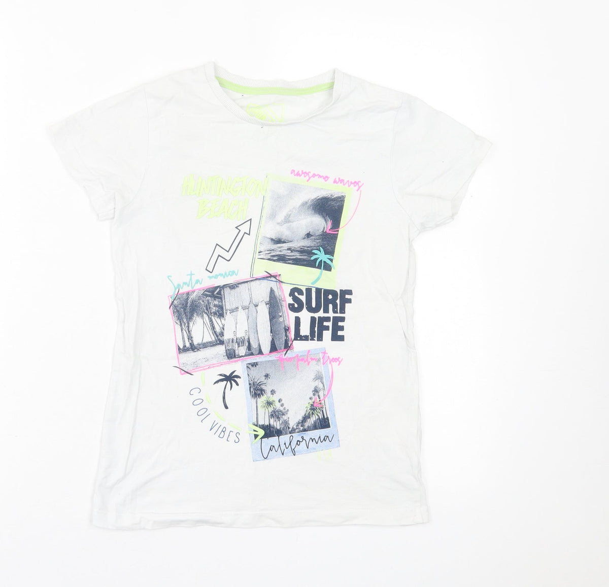 Matalan Girls White  Cotton Basic T-Shirt Size 9 Years Crew Neck Pullover