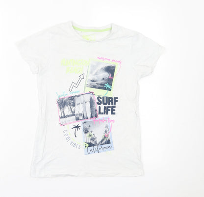 Matalan Girls White  Cotton Basic T-Shirt Size 9 Years Crew Neck Pullover