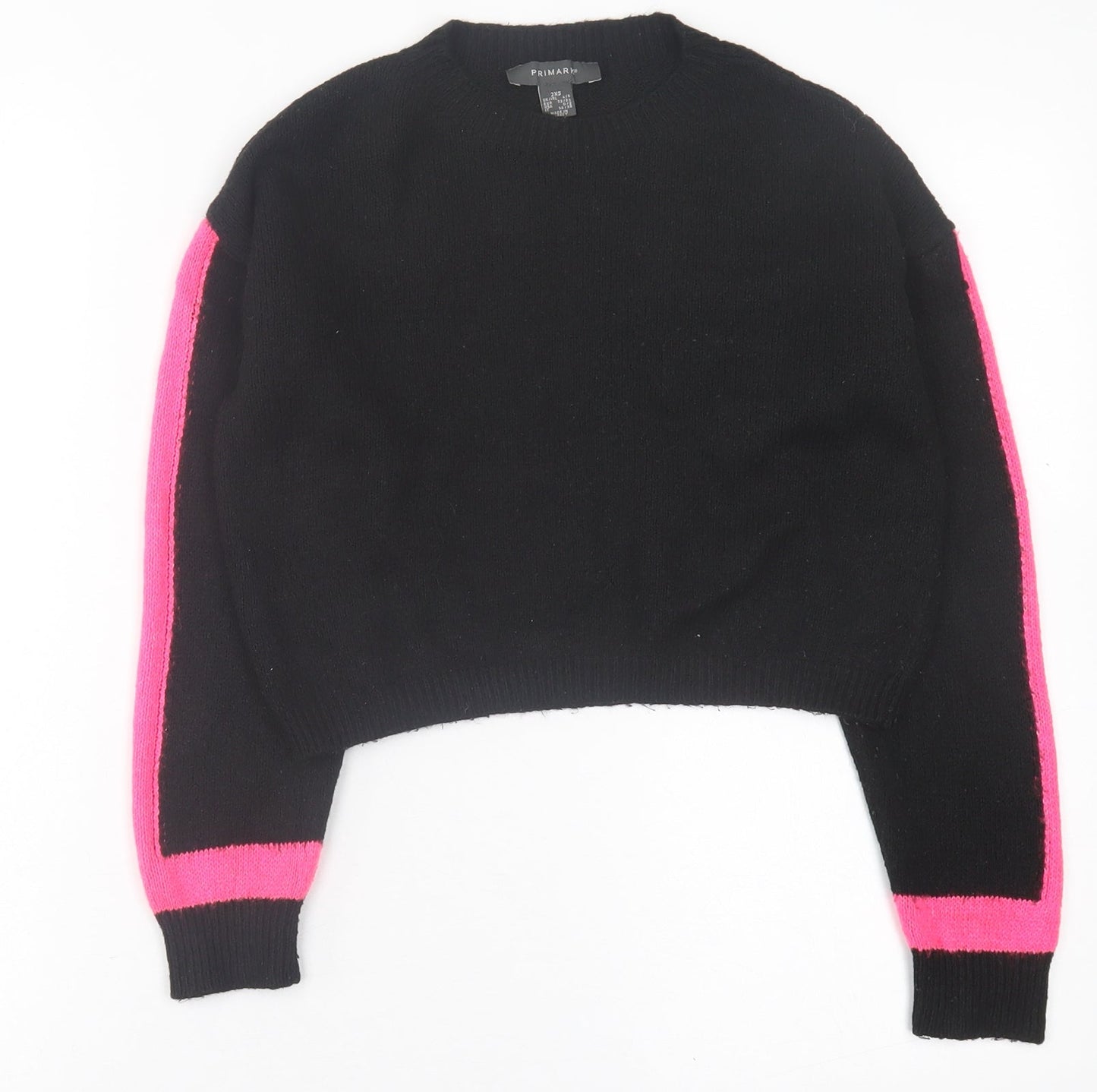 Primark Womens Black Crew Neck  Acrylic Pullover Jumper Size 2XS
