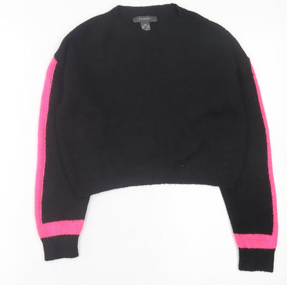Primark Womens Black Crew Neck  Acrylic Pullover Jumper Size 2XS