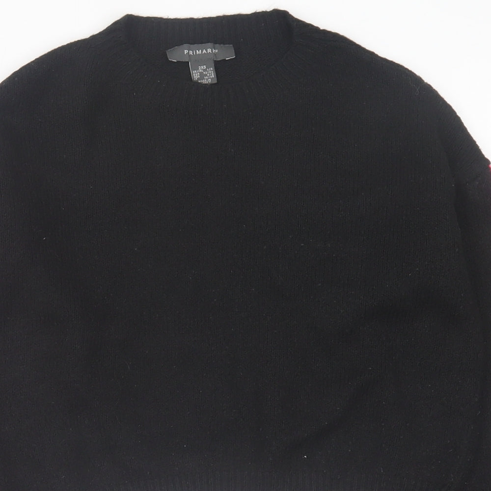 Primark Womens Black Crew Neck  Acrylic Pullover Jumper Size 2XS
