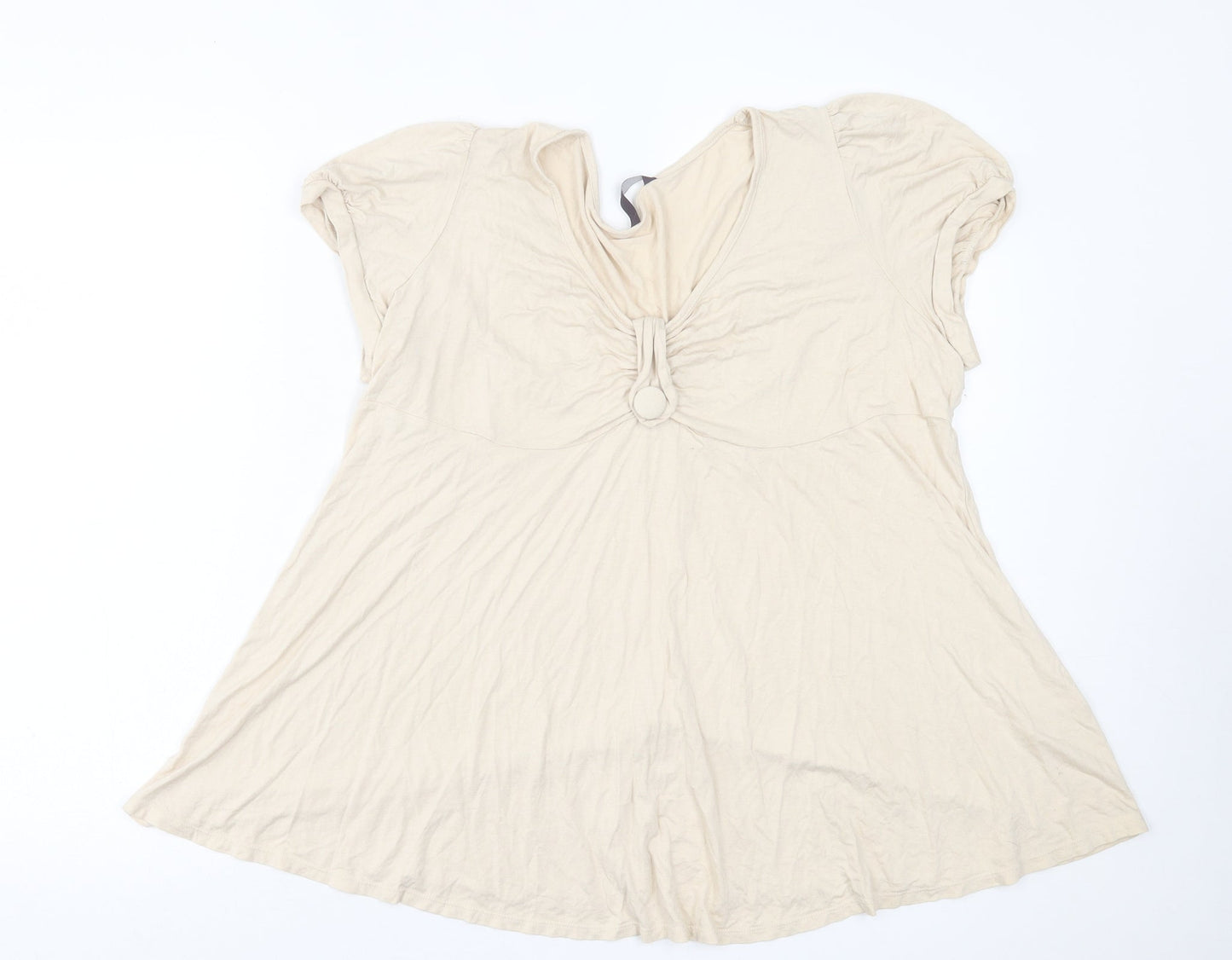 Evans Womens Beige  Viscose Basic T-Shirt Size 12 Scoop Neck