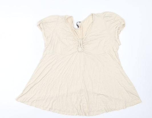 Evans Womens Beige  Viscose Basic T-Shirt Size 12 Scoop Neck