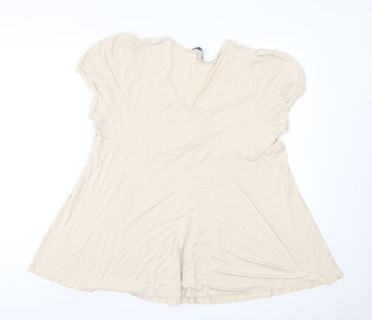 Evans Womens Beige  Viscose Basic T-Shirt Size 12 Scoop Neck