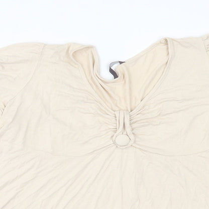 Evans Womens Beige  Viscose Basic T-Shirt Size 12 Scoop Neck