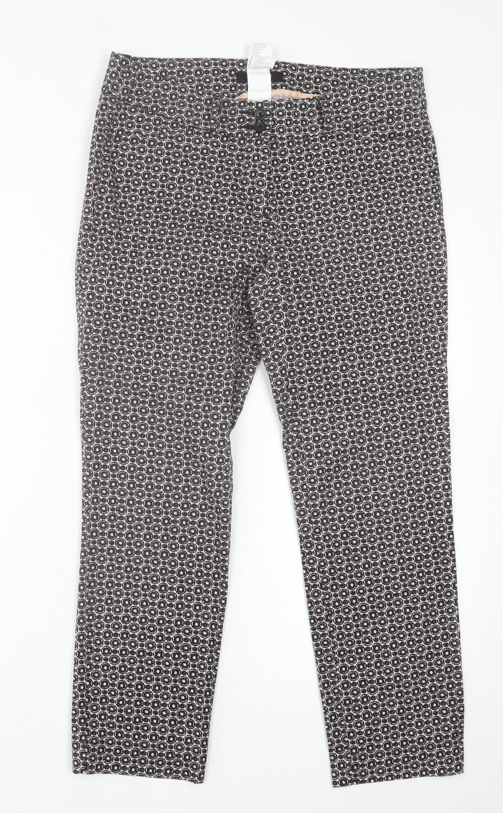 Barbara Lebek Womens Black Geometric Cotton Trousers  Size 10 L25 in Regular Button