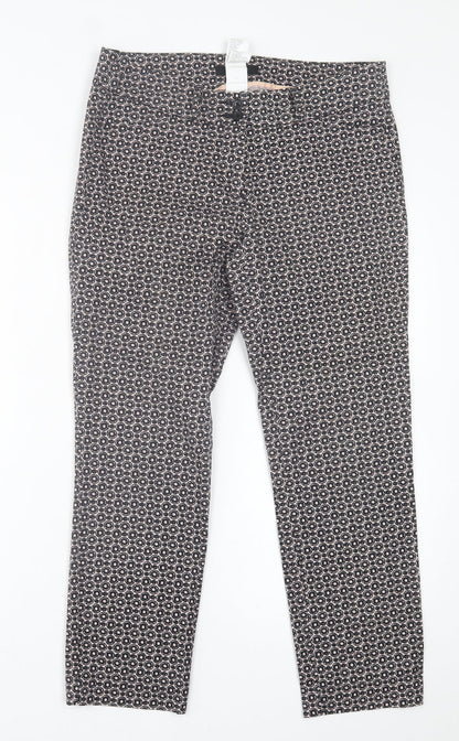 Barbara Lebek Womens Black Geometric Cotton Trousers  Size 10 L25 in Regular Button