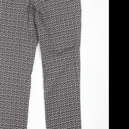 Barbara Lebek Womens Black Geometric Cotton Trousers  Size 10 L25 in Regular Button
