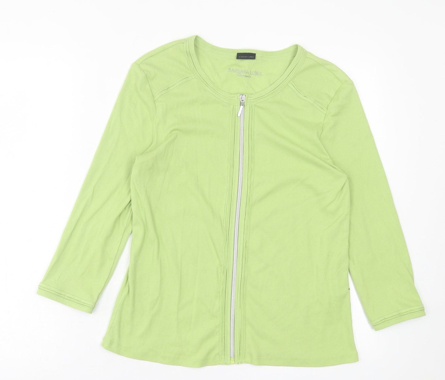 Barbara Lebek Womens Green Crew Neck  Cotton Cardigan Jumper Size 10