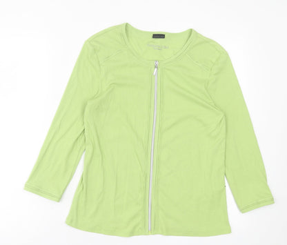 Barbara Lebek Womens Green Crew Neck  Cotton Cardigan Jumper Size 10