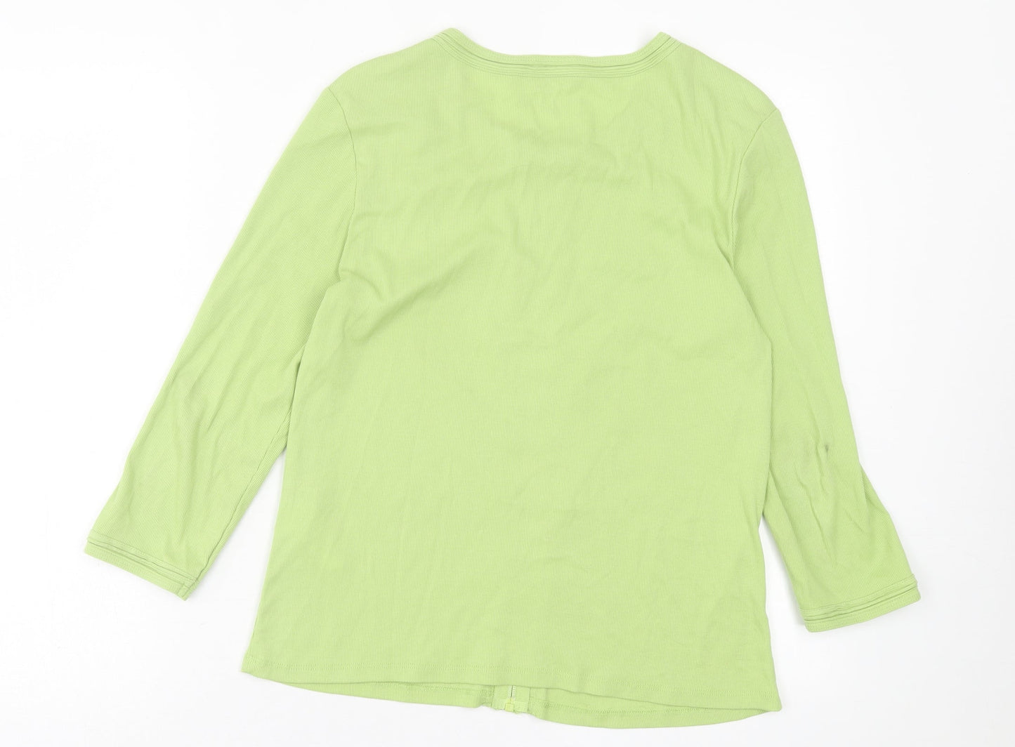 Barbara Lebek Womens Green Crew Neck  Cotton Cardigan Jumper Size 10
